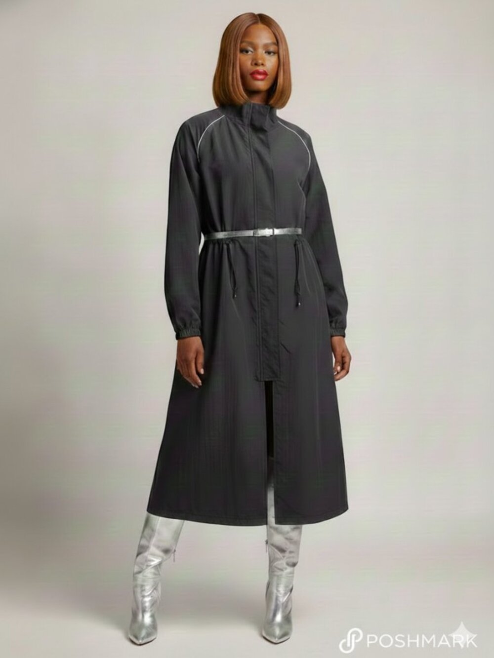 DAZY Solid Drop Shoulder Drawstring Shirt Dress